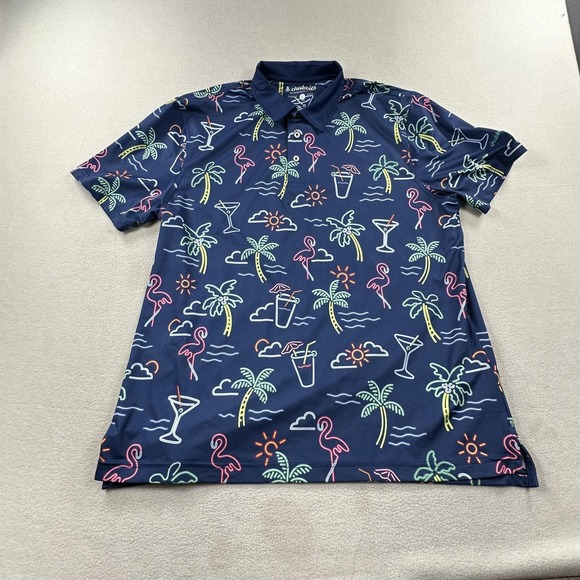 chubbies Other - Chubbies Polo Shirt Mens Large Navy Tropical Flamingo Palm Trees Drinks Stretch